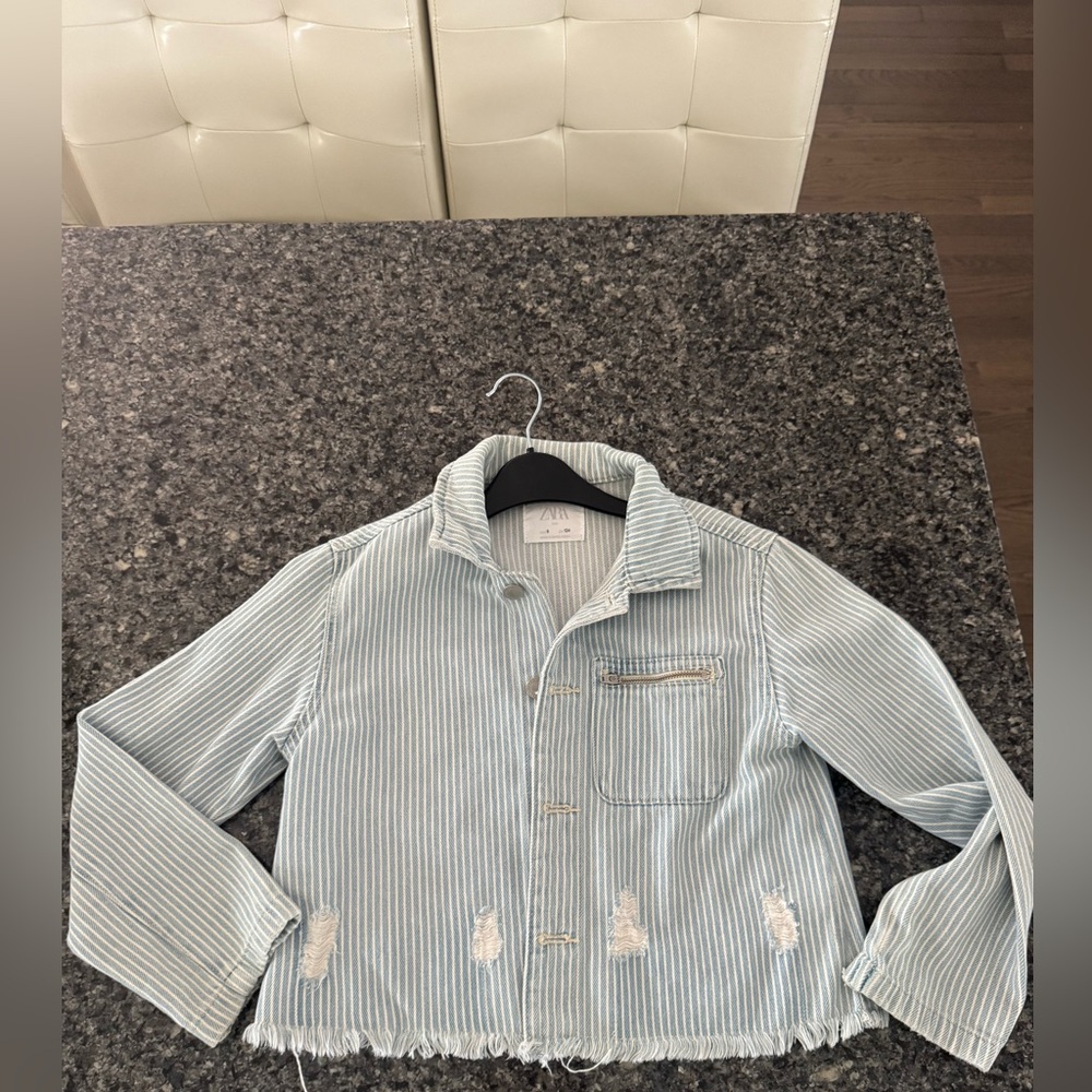 Striped Blue and White Cropped Jacket